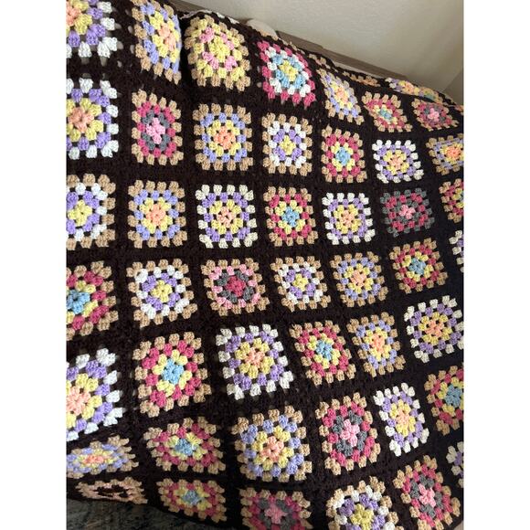 Vintage 70s Granny Square Crocheted Blanket - Picture 2 of 5